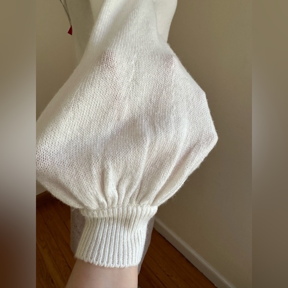 Ann Taylor Cream Sheer Knit Sweaters V Neck With Puff Poofy Balloon Sleeves Sz M - Picture 5 of 12